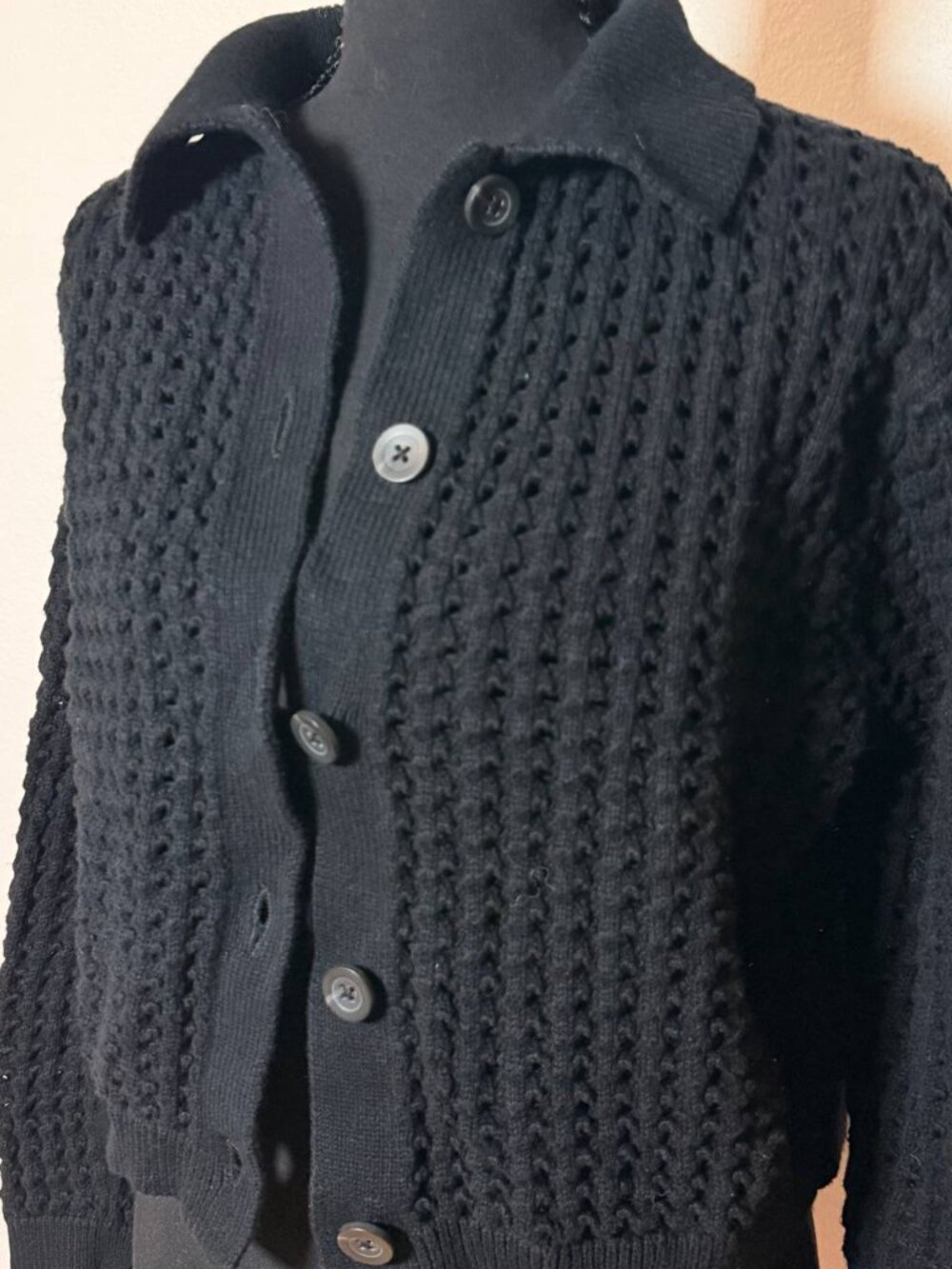 Velvet Graham & Spencer Cotton Cashmere Black Open Knit Cropped Cardigan - Picture 5 of 12
